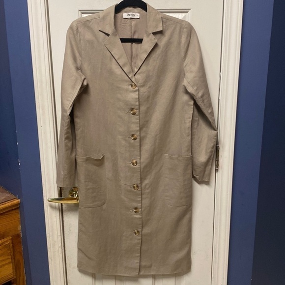 Women’s MAVEN STORE  tan khaki long sleeve lined linen blend trench coat jacket - Picture 1 of 9